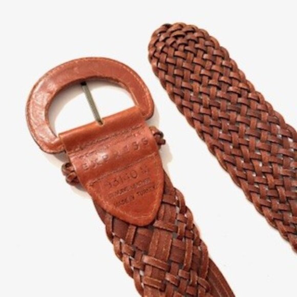 Express Women’s  Brown Woven Wide Leather Belt 93140 - M - Picture 3 of 5
